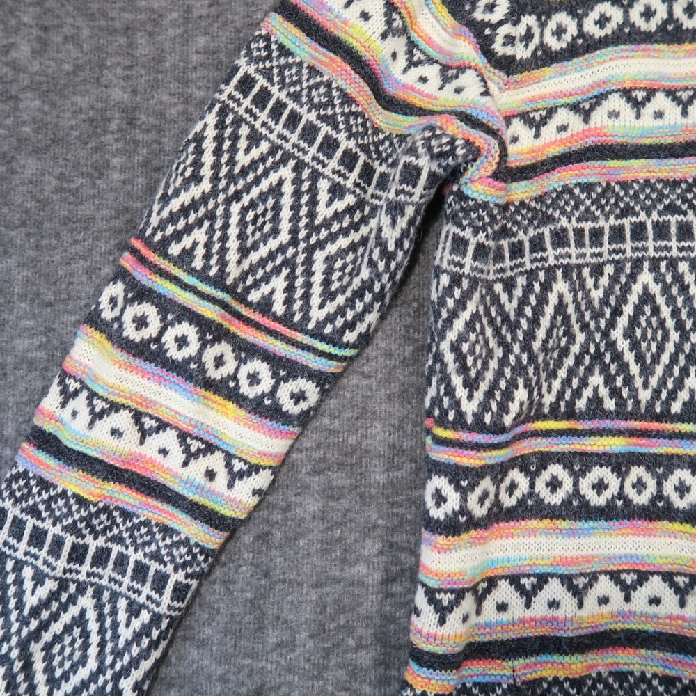 Monteau Hooded Duster Cardigan M Rainbow Intarsia Pockets Aztec Boho Festival - Picture 7 of 11